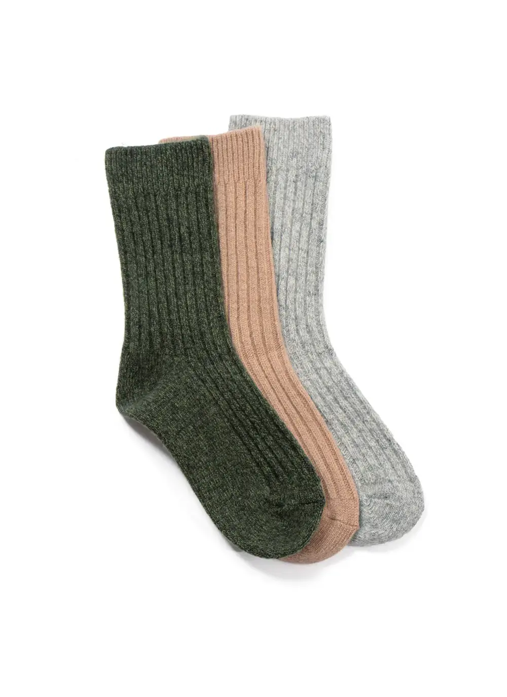 Set of 3 Ladies Merino Wool Socks army green oatmeal and light grey 